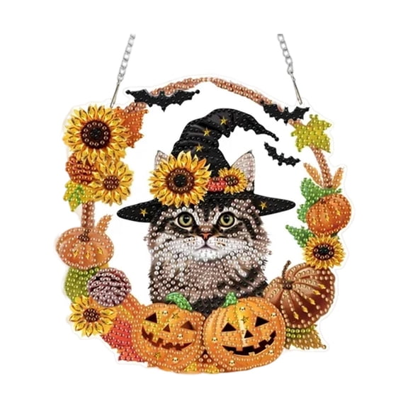 Halloween Diamond Art Hanging Kits for Adults, 2D Acrylic DIY Hanging Ornament, Special Shaped Diamonds Art Window Pendant, 3 Pattern Choices, Complete DIY Craft Tools for Halloween Home Decoration