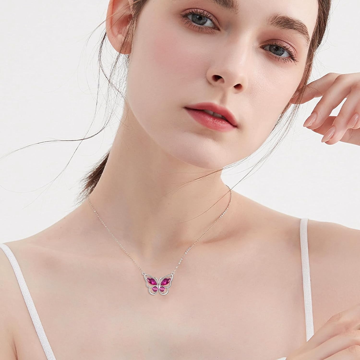 Butterfly Necklace for Women 925 Sterling Silver Crystal Butterfly Pendant Birthstone Amethyst Jewelry Gift