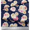 thumbnail image 3 of Soimoi Blue Cotton Cambric Fabric Dot & Ranunculus Floral Print Fabric by the Yard 42 Inch Wide, 3 of 3