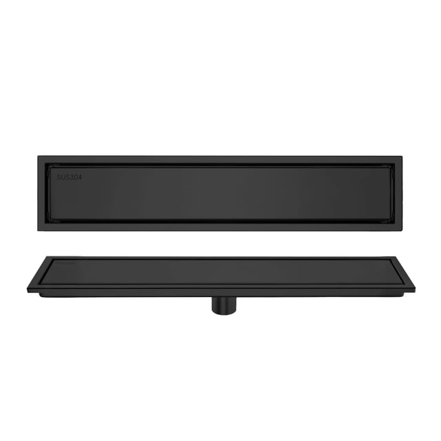 HEEDU Drenaje de Piso-10 * 40CM, Drenaje de Ducha, SUS304 Acero Inoxidable Coladeras de Desagüe para Aseo, Cocina, Jardín, Piscina (Negro)