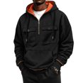 thumbnail image 3 of Hearthz Quarter Zip Fleece Hoodie Men Cargo Men's Sweatshirts Hoodies Fall Winter Warm Mens Fleece Pullover with Pocket Black M, 3 of 8