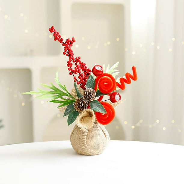 xihome Adorno de lino con bayas rojas, nochebuena artificial, piña, decoracin de rbol de Navidad
