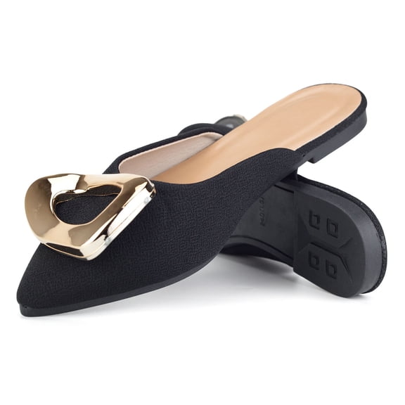 BERANMEY Flats for Women Slip On Ballet Flats with Metal Buckle Decor Comfortable Womens Flats Lightweight Walking Shoes Mules for Women Casual Womens Mules Dressy Office Shoes
