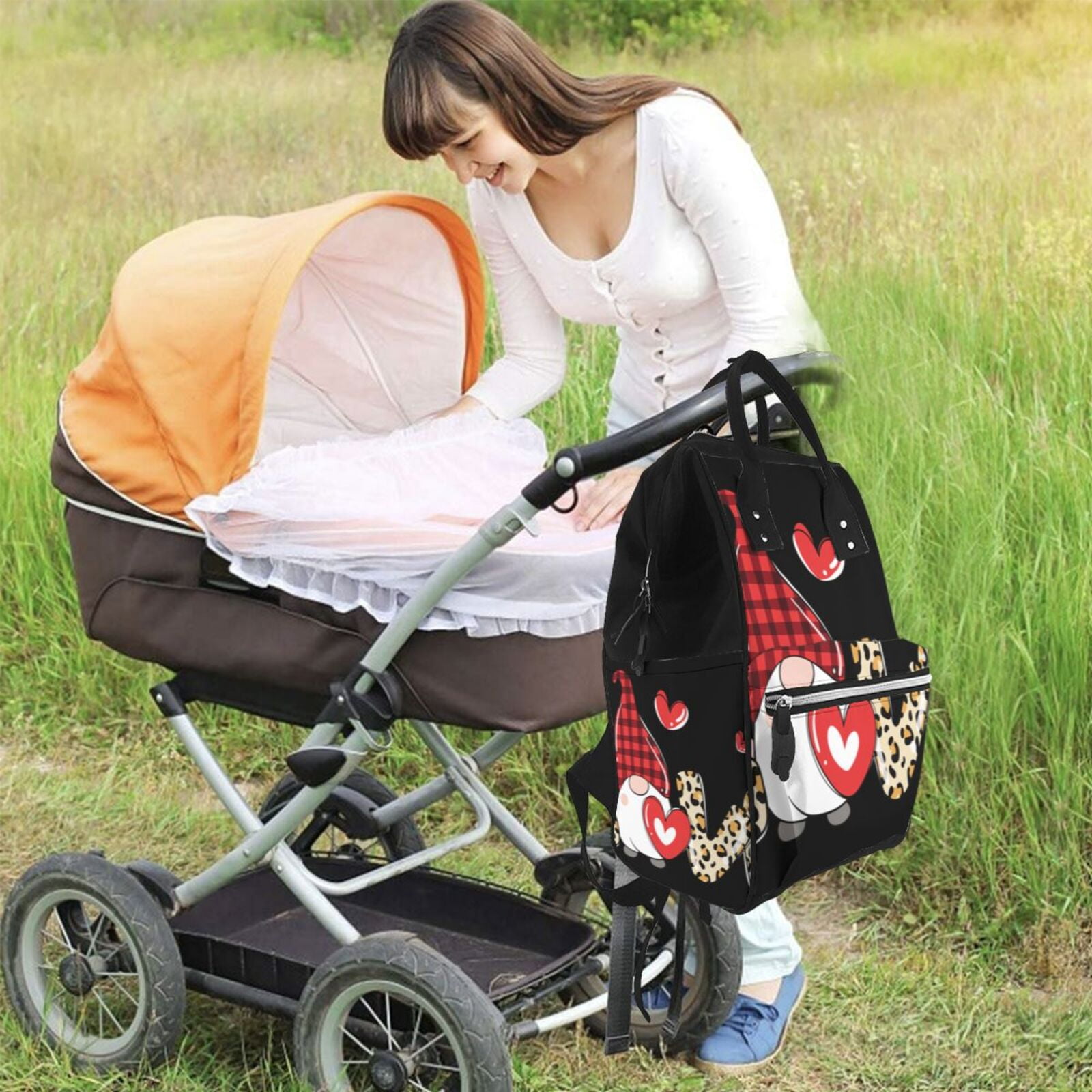 Fuzoiu Love Gnomes Print Diaper Bag Backpack,Baby Essentials Travel Tote,Multi function Waterproof Diaper Bag, Travel Essentials Baby Bag - Unisex