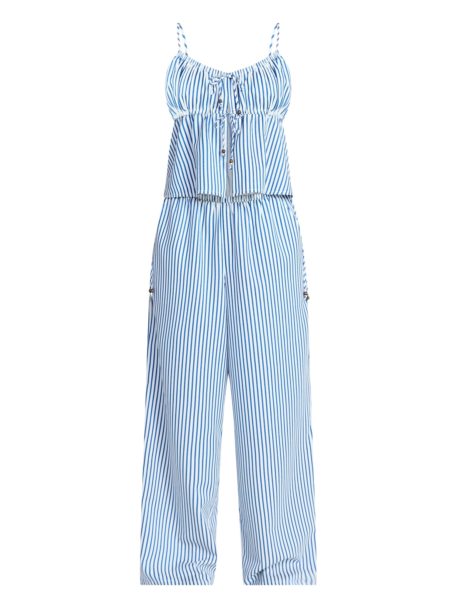 No Boundaries Seersucker Double Tie Cami Top and Pants Set, 2-Piece, Women's XXS-XXL
