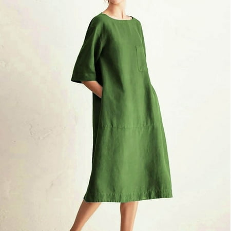

jsaierl Women s Fashion Crewneck Loose Half Sleeve Solid Knee-length Dress for Women 2022