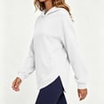 thumbnail image 4 of Long Sleeve Pullover Sweatshirt for Women Solid Drawstring Hoodie Front Kangaroo Pocket Curved High Low Hem Loose Spring Fall Winter Casual Tops, 4 of 6