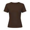 thumbnail image 3 of AJGRHE Girls Short Sleeve T Shirts Crew Neck Slim Fitted Ribbed Tops Stretchy Casual Cute Basic Tee Tops for Kids 11-12 Years Brown, 3 of 4