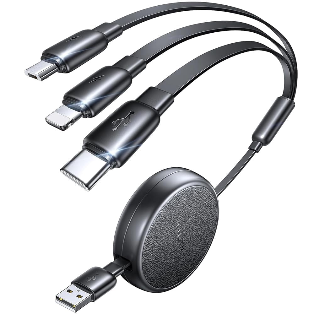MHAWBL-Multi Charging Cable, 3 in 1 Retractable Charging Cable, Retractable Car Charger with Type C/L/Micro USB Ports for iPhone 17 16 15 14 Pro/Samsung Galaxy S25/Kindle, Car Accessories for Women