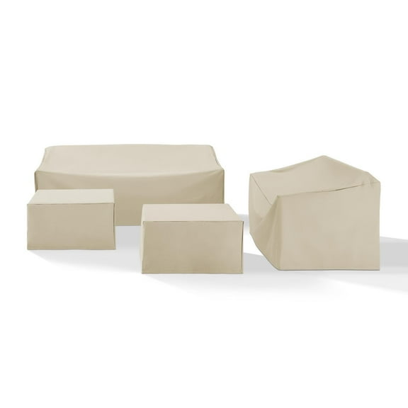 Maykoosh Classic Comfort 4 Piece Sectional Cover Set Tan - Loveseat, Sofa, & 2 Square Table/Ottoman, Washable Outdoor Furniture Covers, Patio Furniture Covers with Drawstrings
