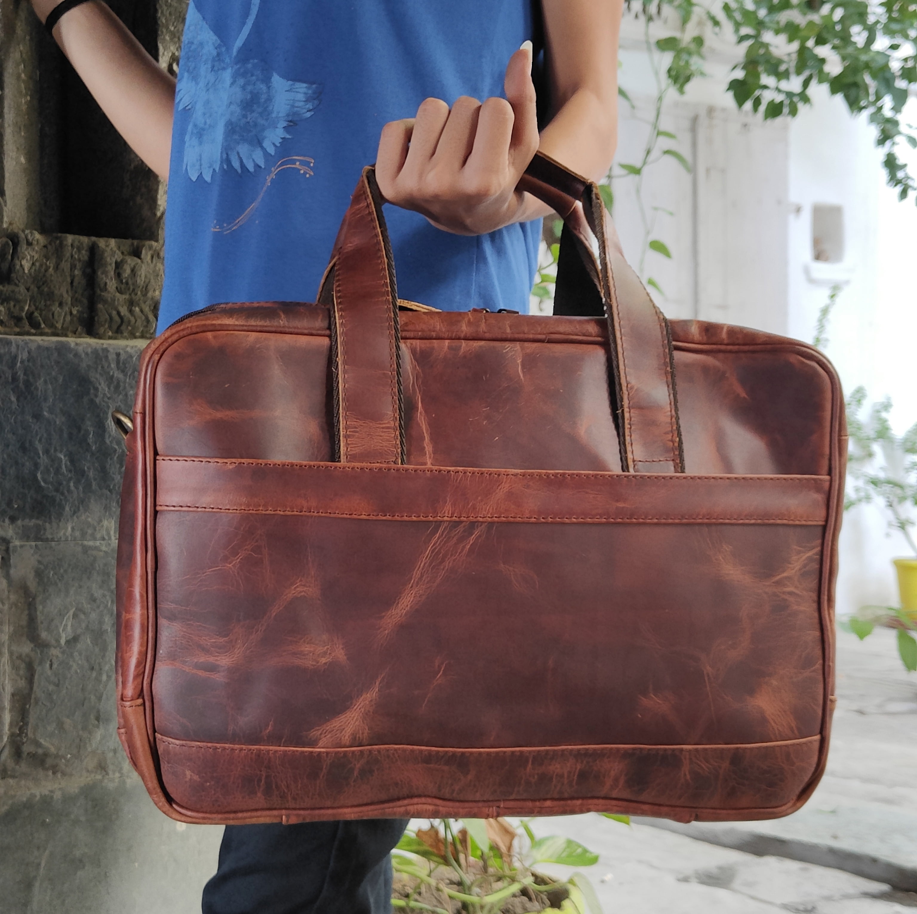 Buffalo Leather Briefcase 15 Inch Laptop Messenger Bag For Unisex