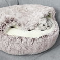 thumbnail image 3 of Bed Round Plush Fluffy Hooded  Bed Cave, Cozy for Indoor Cats or Small  beds,  Pet Beds Doughnut Calm Anti-nxiety  Bed -  Bottom Washable, (23x23inch, Coffee), 3 of 6