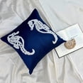 thumbnail image 3 of The HomeCentric Navy Blue Pillow Cover Floral Pillow Cover Throw Pillow Cover Pack of 2 12x12 inch (30x30 cm) Art Silk Square Pillow Cover Beaded Sea Horse Beach Sea Creatures - Navy Blue Sea Horse, 3 of 14