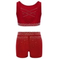 thumbnail image 2 of inhzoy Kids Girls Ballet Yoga Dance Athletic Outfit 2 Piece Rhinestone Crop Top V-front Shorts Set Burgundy 10, 2 of 6
