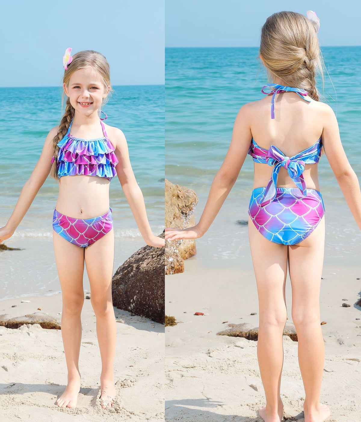 2026 Girls Swimming Mermaid Tail 4 Pcs Sets Kids Mermaid Swimwear