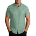 thumbnail image 2 of Ceisia Men's Regular Straight Short Sleeve Flax Shirt Solid Color Casual Spring Summer Shirt Gift, 2 of 8