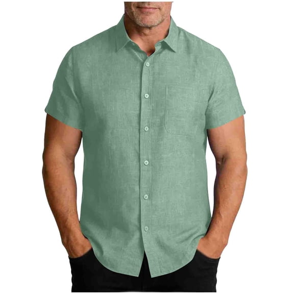Luvrsol Plus Size Men's Linen Casual Short Sleeve Pockets Button Down Shirt, S-4XL