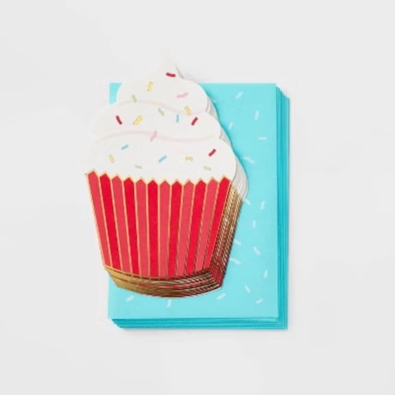 10ct Red Cupcake Cards - Birthday Greeting Card Set, Multicolored Food Pattern, Paper, 10 Pieces
