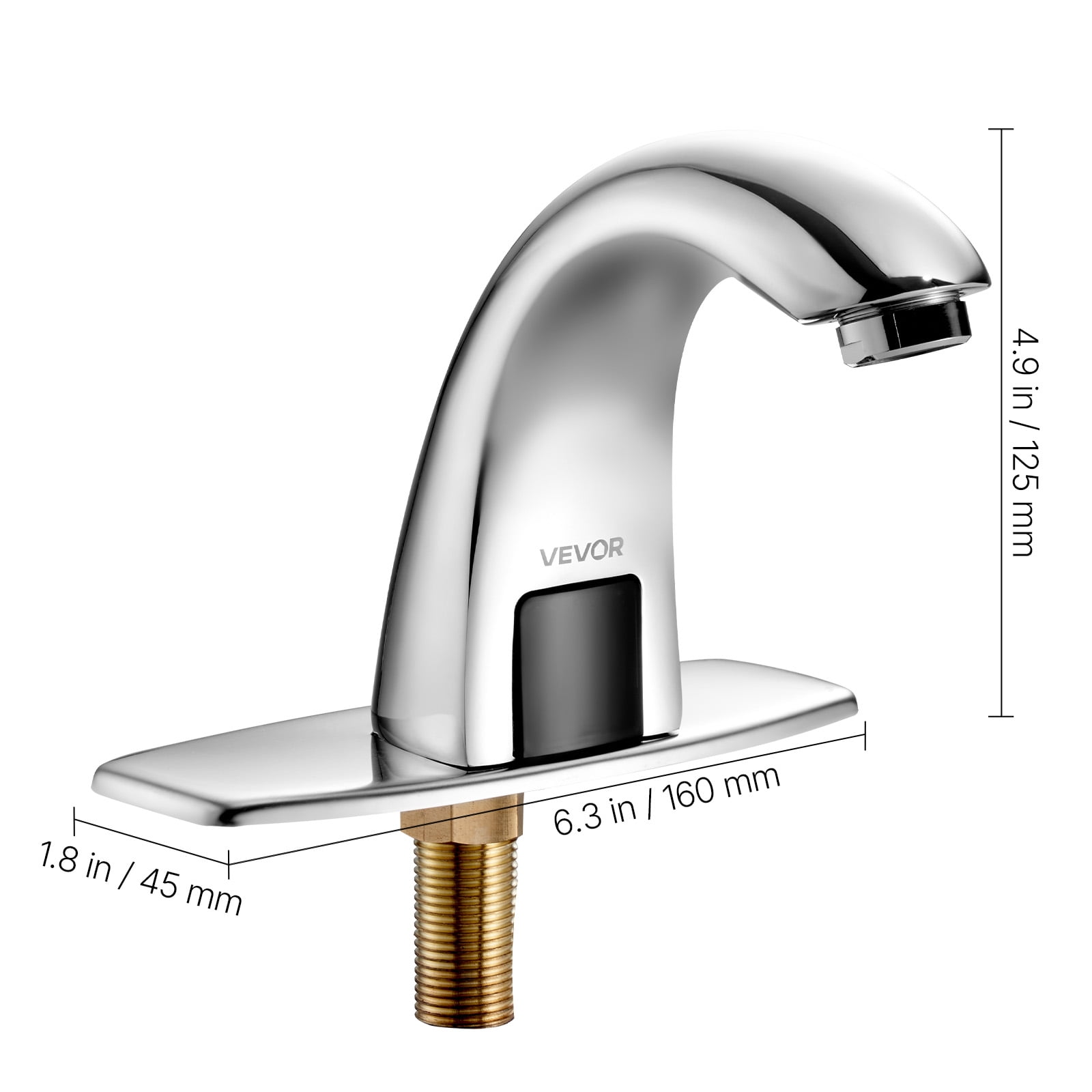 VEVOR Touchless Bathroom Sink Faucet, Automatic Motion Sensor Restroom Toilet Faucet with Hole Cover Plate, Battery Operated,Adjustable Temp for 9/16 in Pipe Commercial Lavatory,Chrome Plated Silver