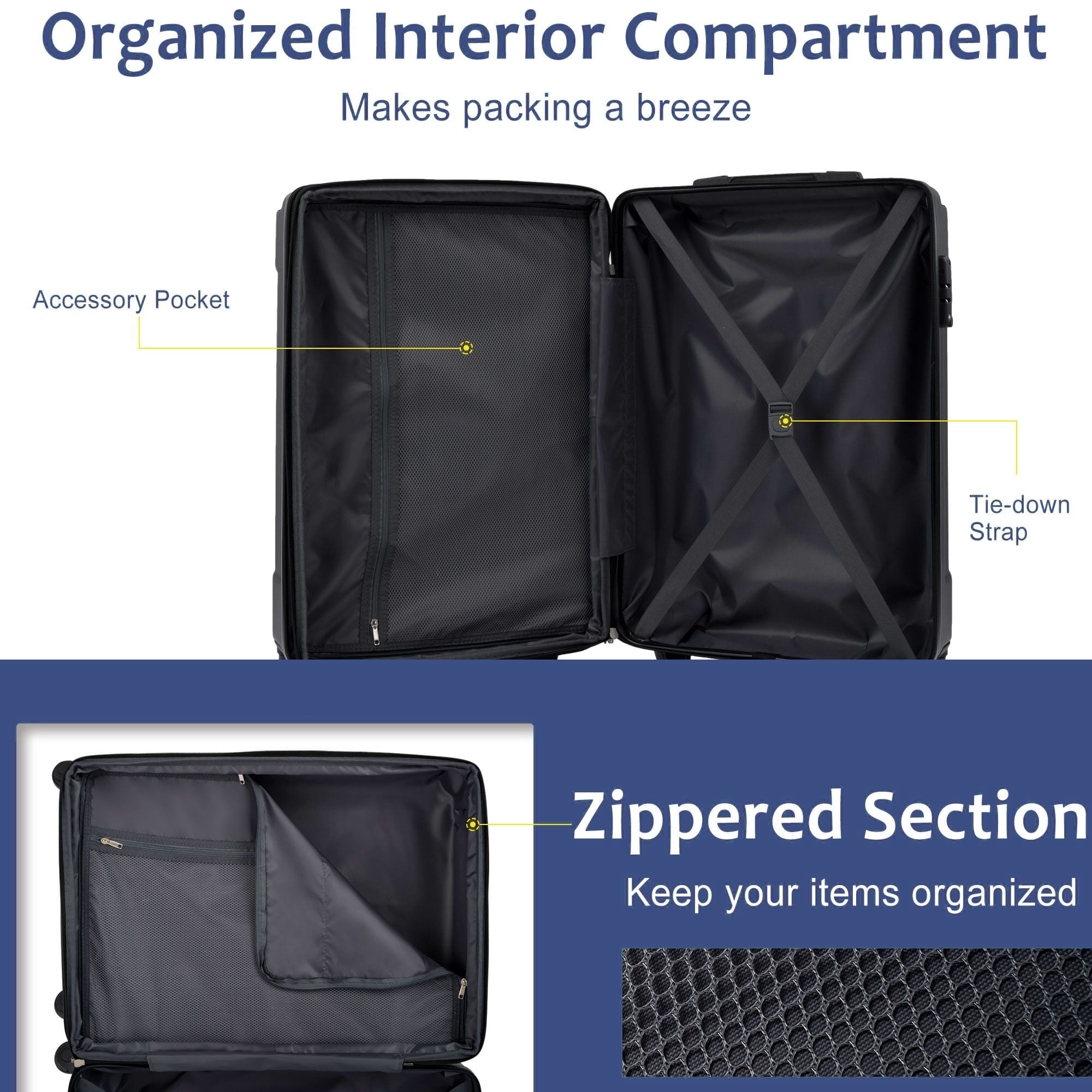 Hardside Luggage Hardshell Luggage, Lightweight Durable ABS Suitcases with Double Wheels, Expandable 24-inch Checked Luggage 24" (Blue),Hardside Suitcase