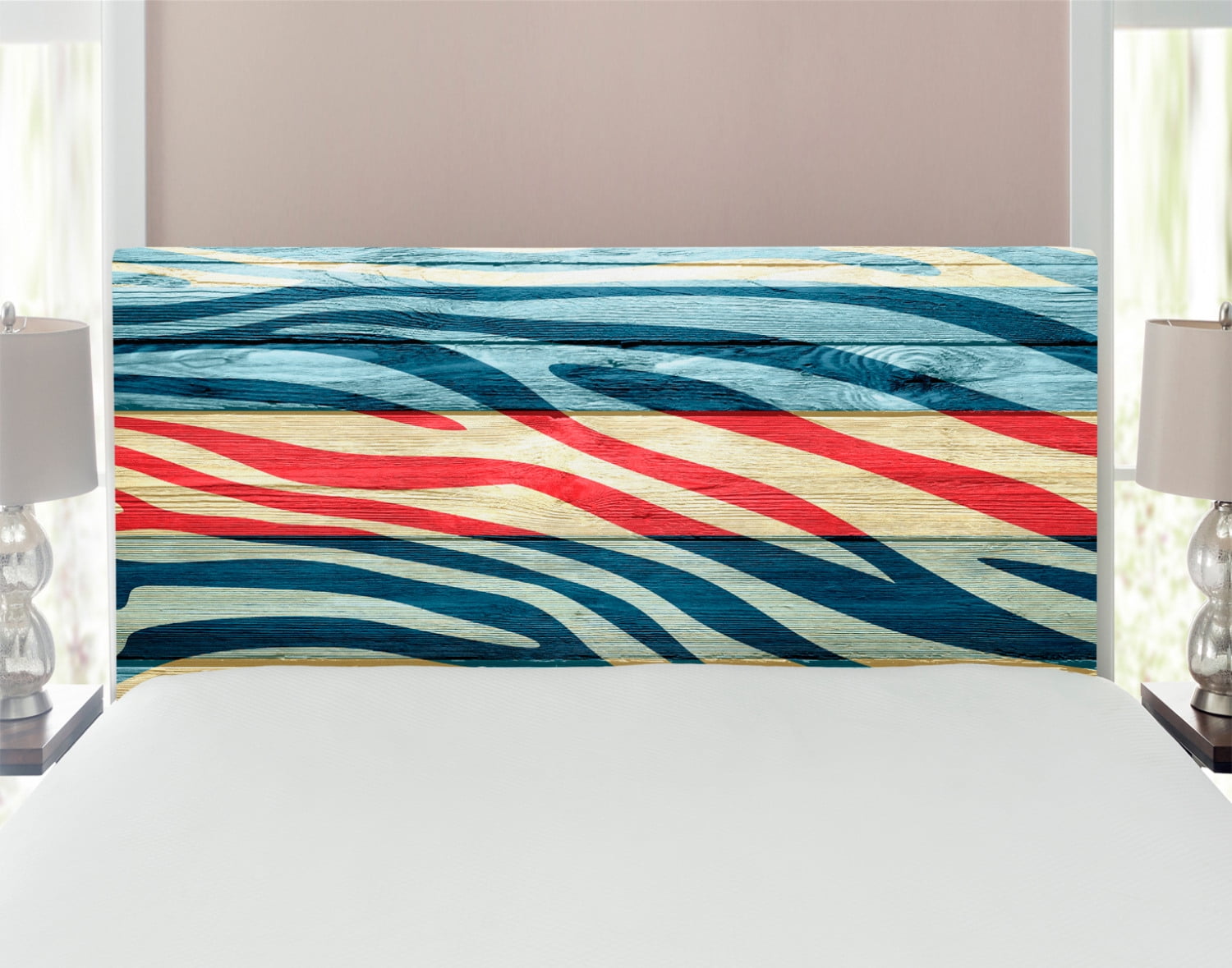 Zebra Print Headboard, Art Colored Zebra Print on a Wooden Rustic