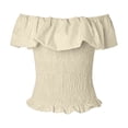 thumbnail image 7 of LEKWK Off the Shoulder Tops for Women Ruffle Short Sleeve Smocked Peasant Blouses Slim Fit Going Out Crop Tops Summer Fashion Beach Vacation Daily Outfits, 7 of 7
