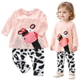 thumbnail image 5 of xaweyi Toddler Girls 2 Piece Cartoon Cow Outfit Set, Long Sleeve Print Top Cow Spotted Pants Soft Baby Clothing Set Size 6-9 Months, 5 of 9