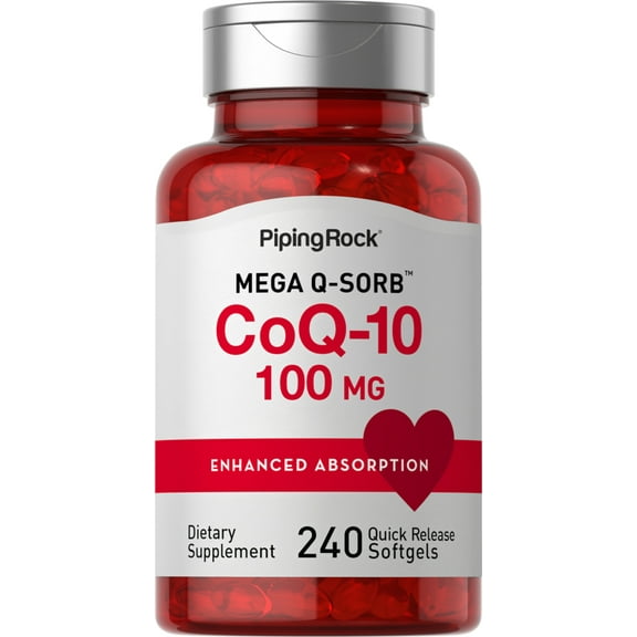 CoQ10 100 mg Softgels | 240 Count | Enhanced Absorption Supplement | Non-GMO, Gluten Free | By Piping Rock