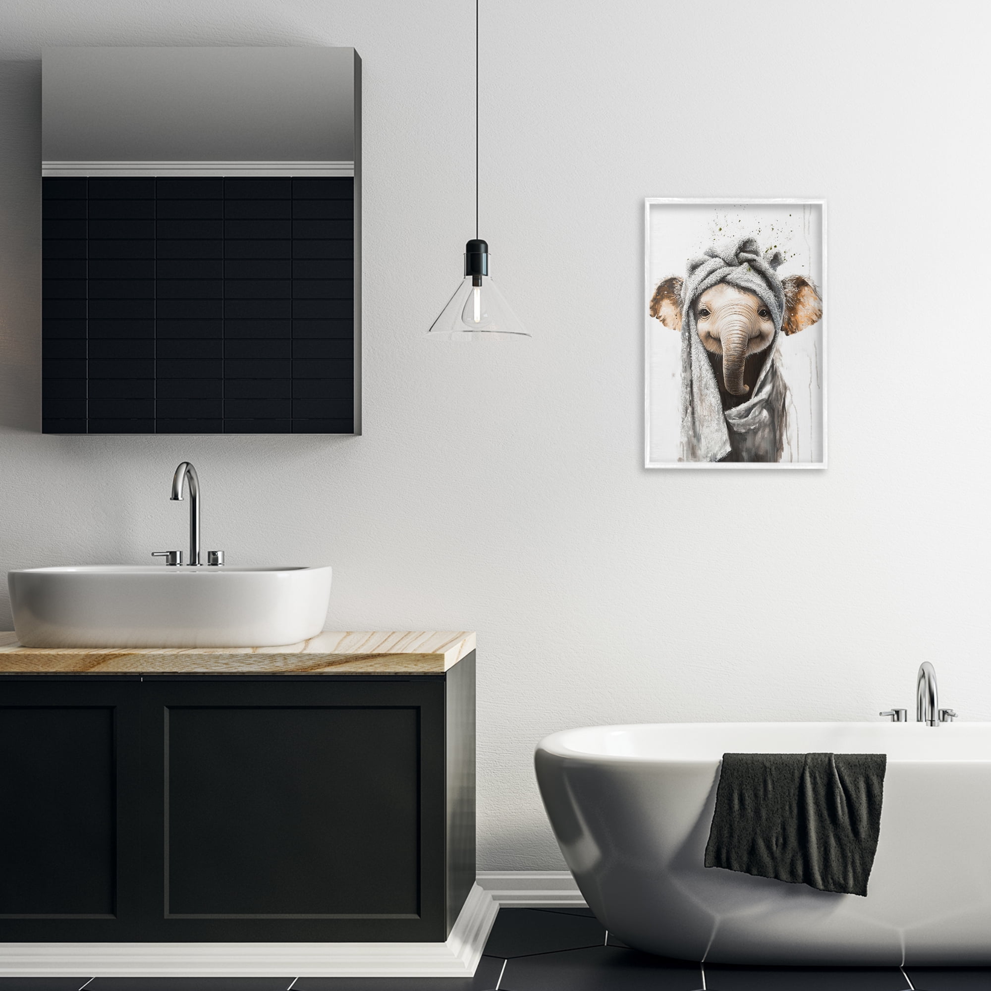 Stupell Industries Squeaky Clean Elephant White Framed Giclee Art, design by Tina LeCour
