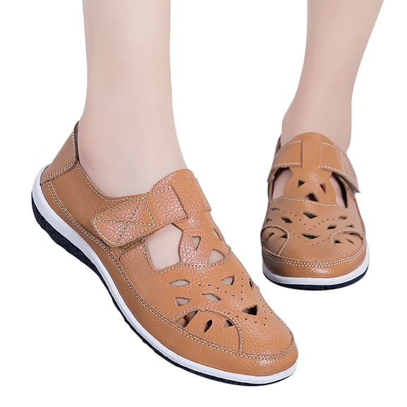 Itsun Womens Dress Shoes, Women's Flats Classic Fancy Leather Dress Shoes, Hollowed Out Casual Shoes, Comfort Lightweight Soft Slip On Flats Shoes Brown