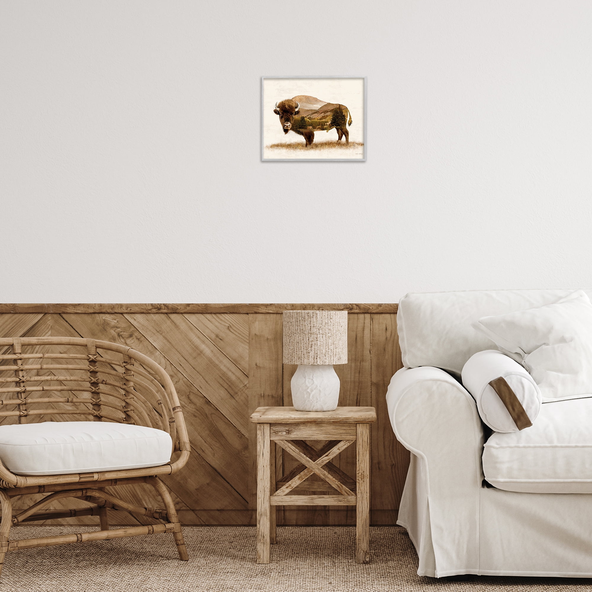 Stupell Industries Nature Patterned Bison Animals & Insects Painting Gray Framed Art Print Wall Art, 14 x 11