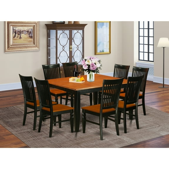 Kitchen Table Set 9 Piece - Dining Room Table with 8 Chairs - Black Cherry Finish - Rubberwood Construction