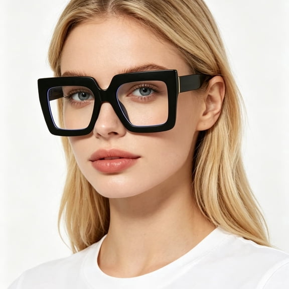 Oversized Thick Eyeglasses Blue Light Blocking Glasses with Fashion Frame Anti Eye Strain Reading Eyewear for Women Daily Office Casual Wear