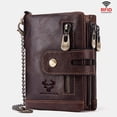 thumbnail image 1 of Ciaoed Men Genuine Leather RFID Anti-scanning Anti-Theft Zipper Wallet With Chain - Coffee, 1 of 9
