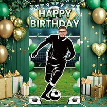 Football Happy Birthday Photo Banner Decoration 2.9x5.9 Ft Soccer Party Photography Backdrop Large Fabric Sports Face in Hole Hanging Door Cover Banner