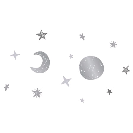 Crescent Moon and Pretty Stars Spread Across for Living Room Vinyl Wall Decal - Space Artwork Design for Relaxing Room Wall Decoration 36" x 22"