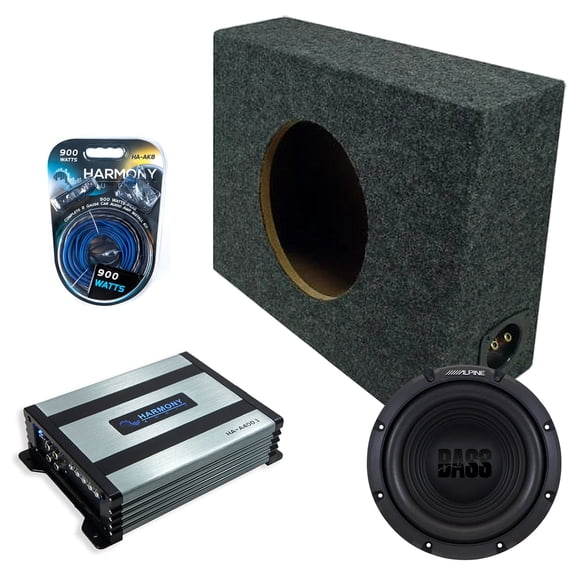 Harmony Audio Alpine fits Regular Cab W10S4 Single 10" Subwoofer 250W Sealed Sub Box | HA-A400.1 Amplifier, 8GA Amp Kit