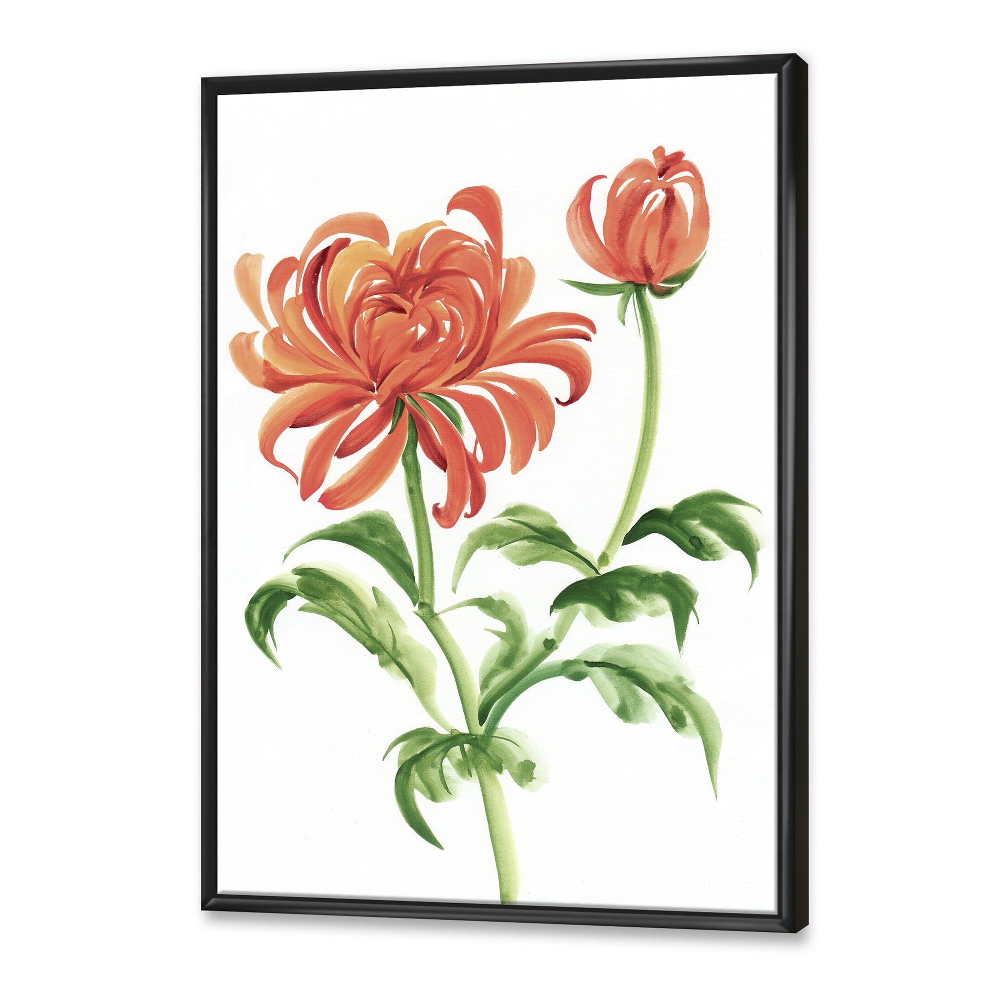 Designart 'Ancient Orange Chrysanthemum Flower' Traditional Framed Canvas Wall Art Print