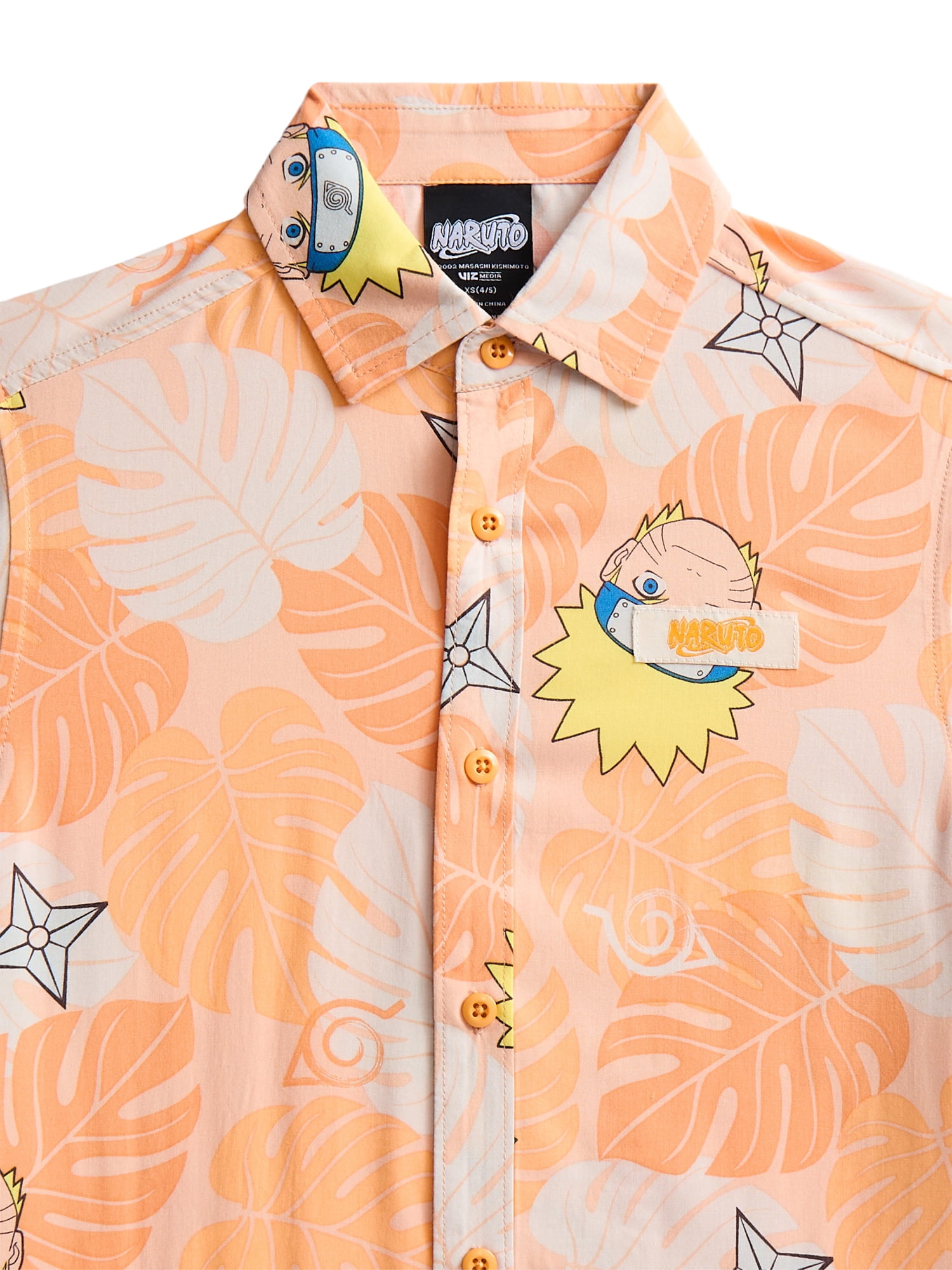 Naruto Boys Graphic Button Up Resort Shirt with Short Sleeves, Sizes 4-18