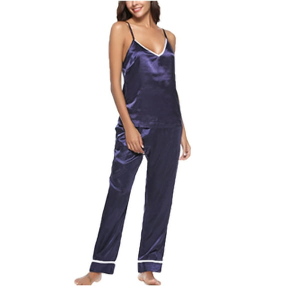 ZAXARRA Women Lady Silk Satin Pajamas Set Sleepwear Homewear