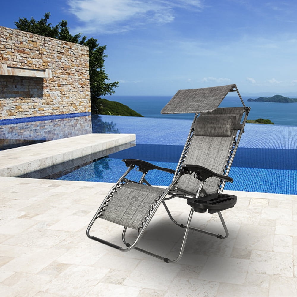 Zero Gravity Lounge Chair with Awning Leisure Chair Gray