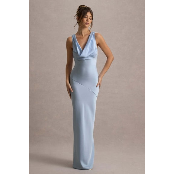 2026 New Women's Burgundy Cowl Neck Satin Mermaid Maxi Dress Sleeveless Formal Evening Party Gown