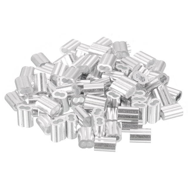 Unique Bargains 100 Pack Aluminum Crimping Loop Sleeve for 3/32' Diameter Wire Rope, Double Ferrule Aluminum Wire Rope Sleeve