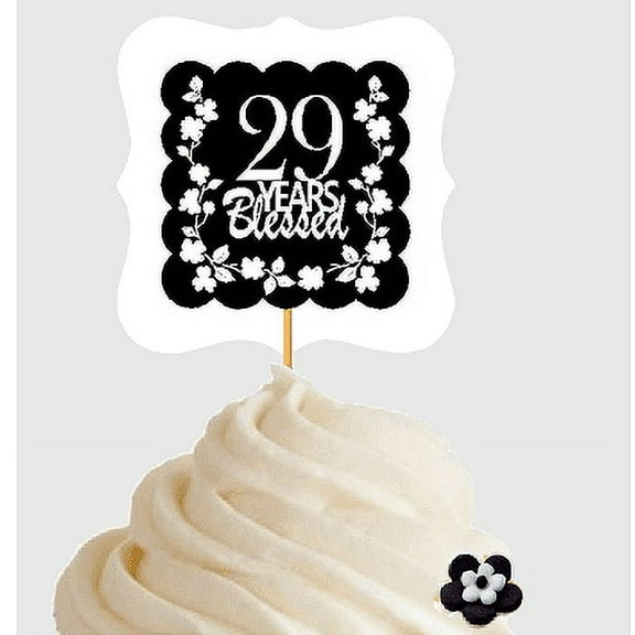 29th Birthday / Anniversary Blessed Cupcake Decoration Toppers Picks -12ct