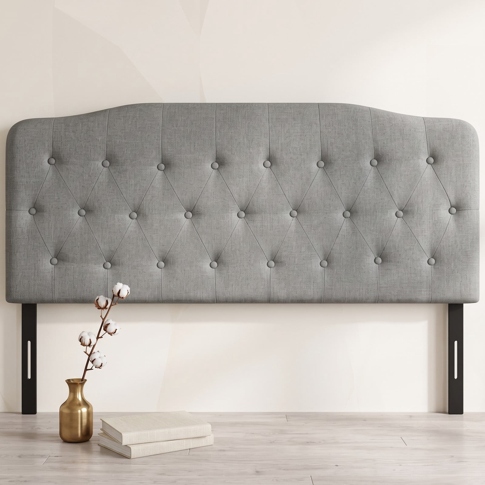 Furnibear Queen Upholstered Headboard with Diamond Button Tufting and 2 Adjustable Heights for Bedroom Wall Mount and Frame Mount, Light Gray