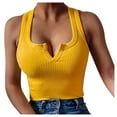 thumbnail image 3 of MRULIC tank top for women Women Open Back Halter-neck Slim-fit Knit Ribbed Solid-color Camisole Vest Womens tank tops Yellow + M, 3 of 5