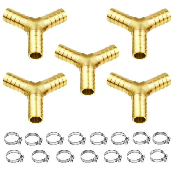 Joywayus 5Pcs 3/8" ID Hose Barb Shaped Y 3 way Union Fitting Intersection/Split Brass Water/Fuel/Air