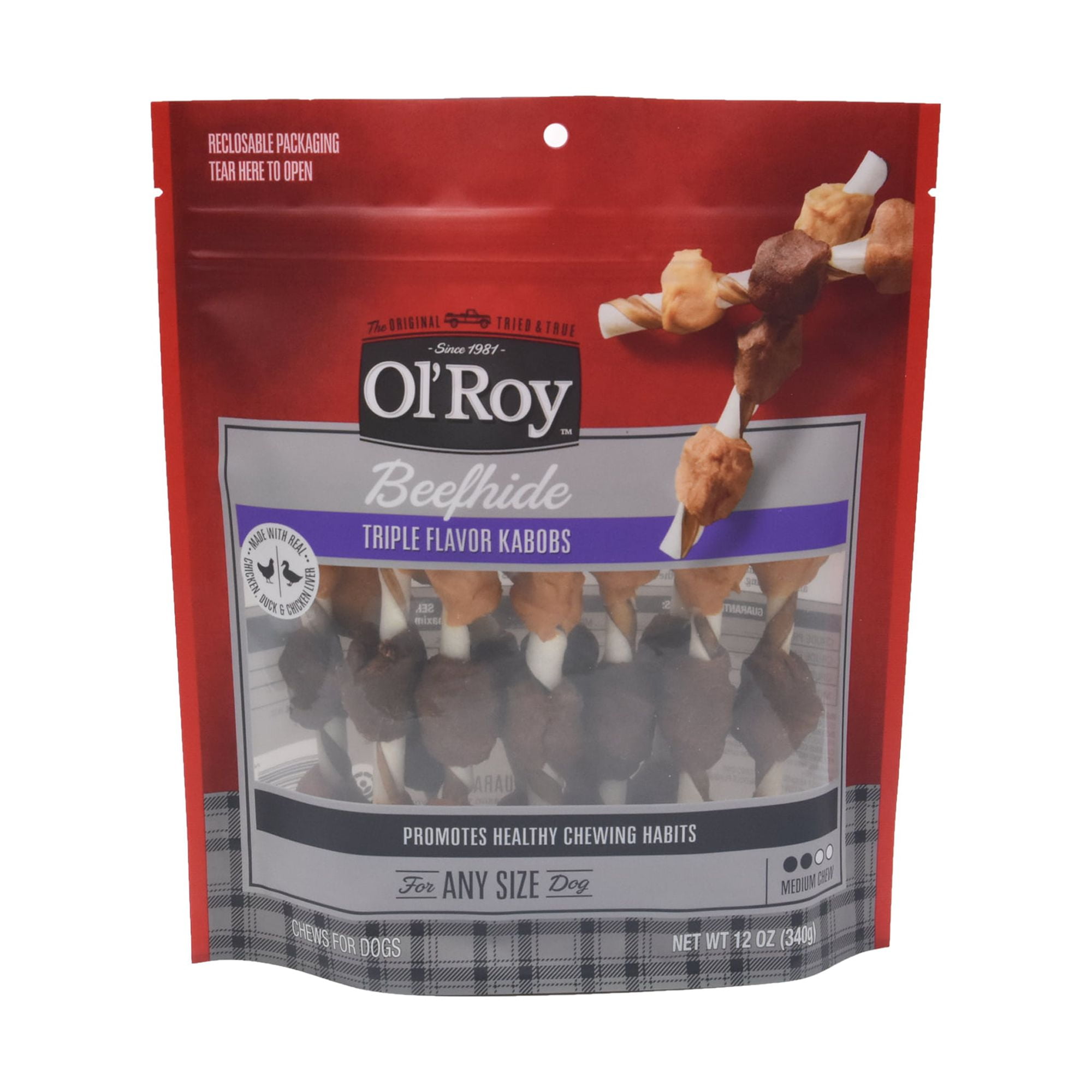 Ol' Roy Beef hide Triple Flavor Kabobs Dry Dog Chews, 12 oz