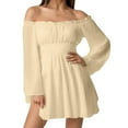 thumbnail image 3 of HXWCHs A Solid Color One Shoulder Casual Dress for Women L A-Beige, 3 of 8
