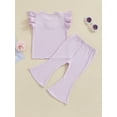 thumbnail image 4 of Suealasg Kids Baby Girls Summer Clothes 6M 12M 18M 24M 3T 4T Fly Sleeve Ribbed Tops +Elastic Waist Flare Pants 2Pcs Toddler Girls Casual Outfits, 4 of 9